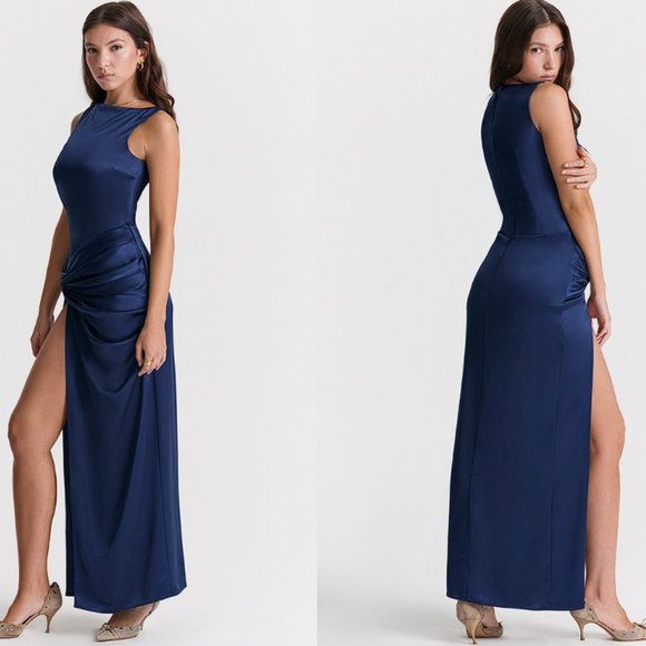 HOUSE OF CB 'Roxanne' Navy Thigh Slit Maxi Dress NWOT - Picture 5 of 10